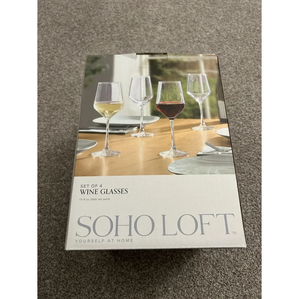 Soho Loft Wine Glasses Set of 4 17oz Clear‎ Excellent Modern Angular Stemware